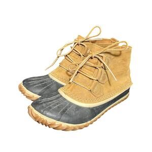 Sorel Boots Women's 7 Out N About Ankle Duck Leather Rubber NL2133-286‎ Brown